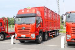 青岛解放 JK6 350马力 8X4 9.6米易燃液体厢式运输车(百捷牌)